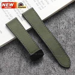 Magnetic Clasp Leather and Silicone Watch Band, Universal Fit (20mm/22mm) - 22mm (Green)