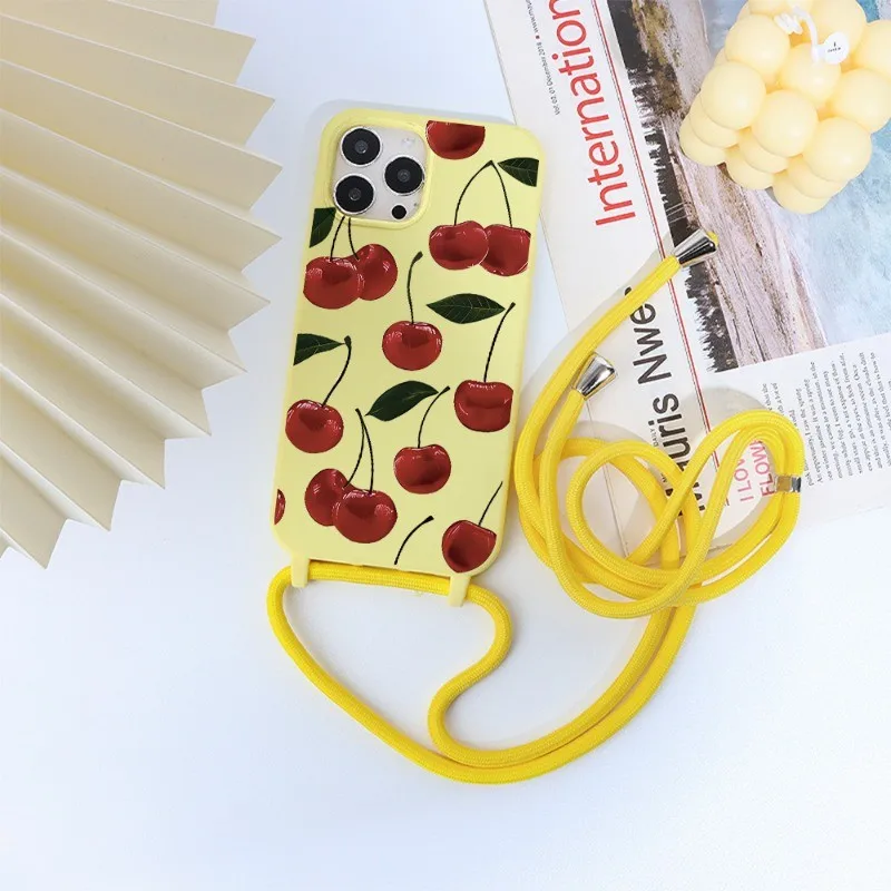 Red Cherry Soft Shockproof Phone Case with Strap