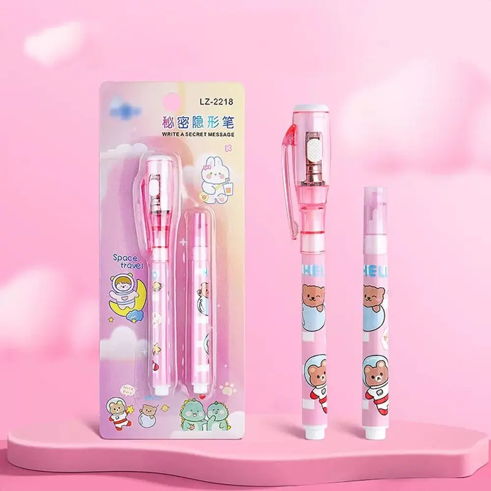 신비롭게 사라지는 투명펜 리필 포함 작은 라이트 젤 펜 귀여운 투명 마커 더블 헤드 LED UV 램프