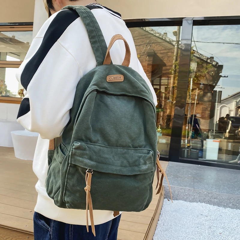 Unisex 100% Cotton Backpacks Solid Color School Bags Large Capacity Clouth Leisure Or Travel Bags Lazy Style Satchels