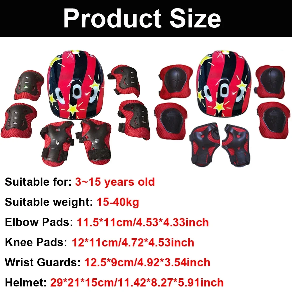 Protective Gear Set Adjustable Kids Helmet Knee Pads Elbow Pads Wrist Guards for 3~15yrs Bike Roller Skating Cycling Scooter