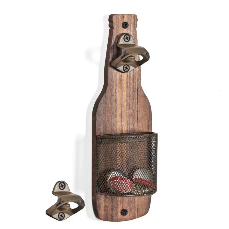 New 1PC Wooden Beer Bottle Opener Wall Mounted Bottle Cap Storage Box Bar Counter Pendant Decoration Wall Mounted Bottle Opener