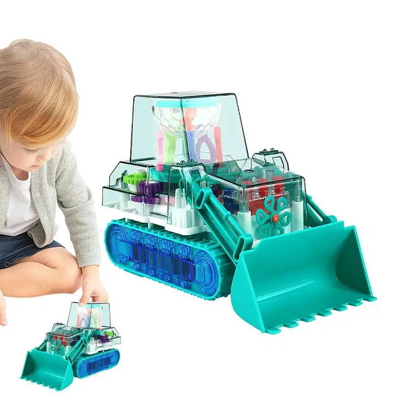 Transparent bulldozer Toy Car with Light and Sound Mechanical Gear Light Up Vehicles Toys Rotating Stunt Cars for Kids Toddler deformation rotating toy car universal racing stunt 612 car with light sound automatic door children s educational electric toys