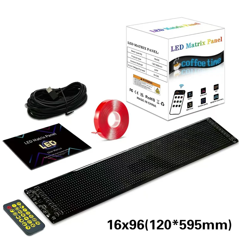 LED Sign Modules for Car Scrolling Pixel Screen Flexible RGB Matrix Panel DIY Design Animations/Text/Graffiti(12x59.5cm)
