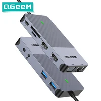QGeeM USB Hub 3.0 Docking Station Triple Display Dual HDMI VGA USB Adapter Splitter for Xiaomi Laptops USB C Hub PC Accessories 1
