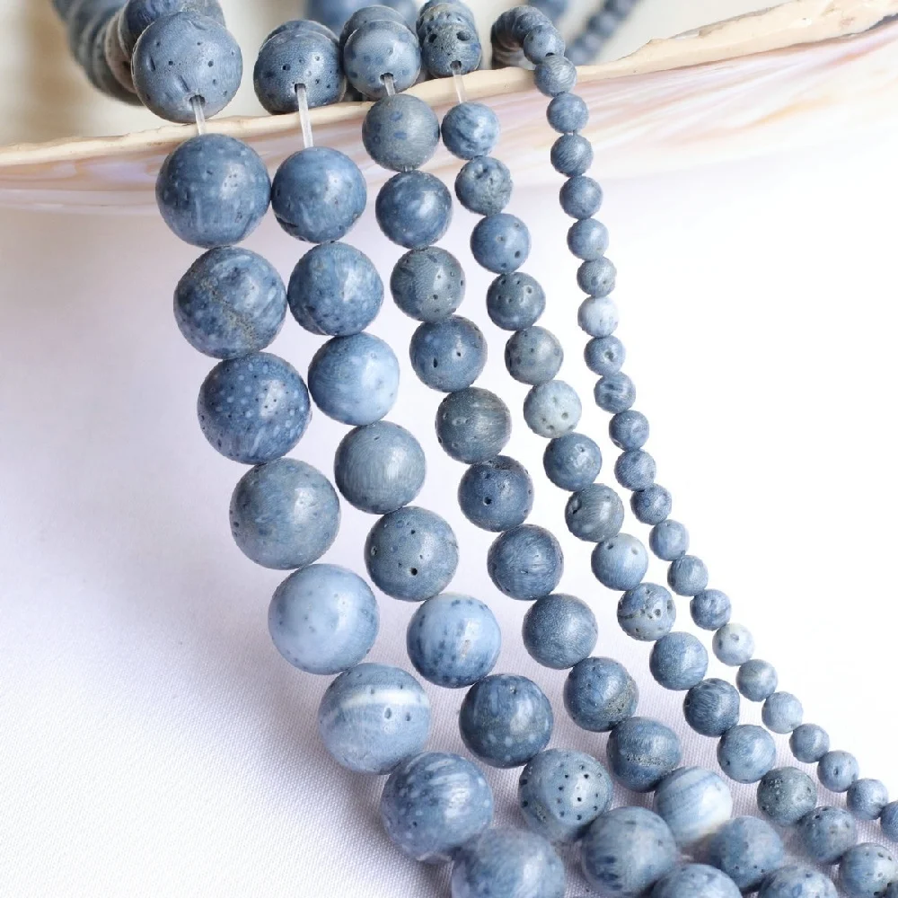 Ocean Blue Coral Stone Beads for Jewelry Making and DIY Accessories, 15 Strand