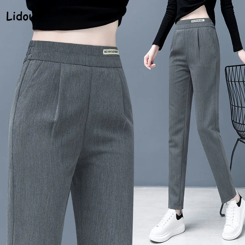 Office Lady Solid Color High Waist Commute Suit Pants Spring Casual Simplicity Pockets Straight Trousers Fashion Women Clothing female fashion simplicity high waist pockets jeans spring autumn drawstring casual wide leg denim trousers women s clothing