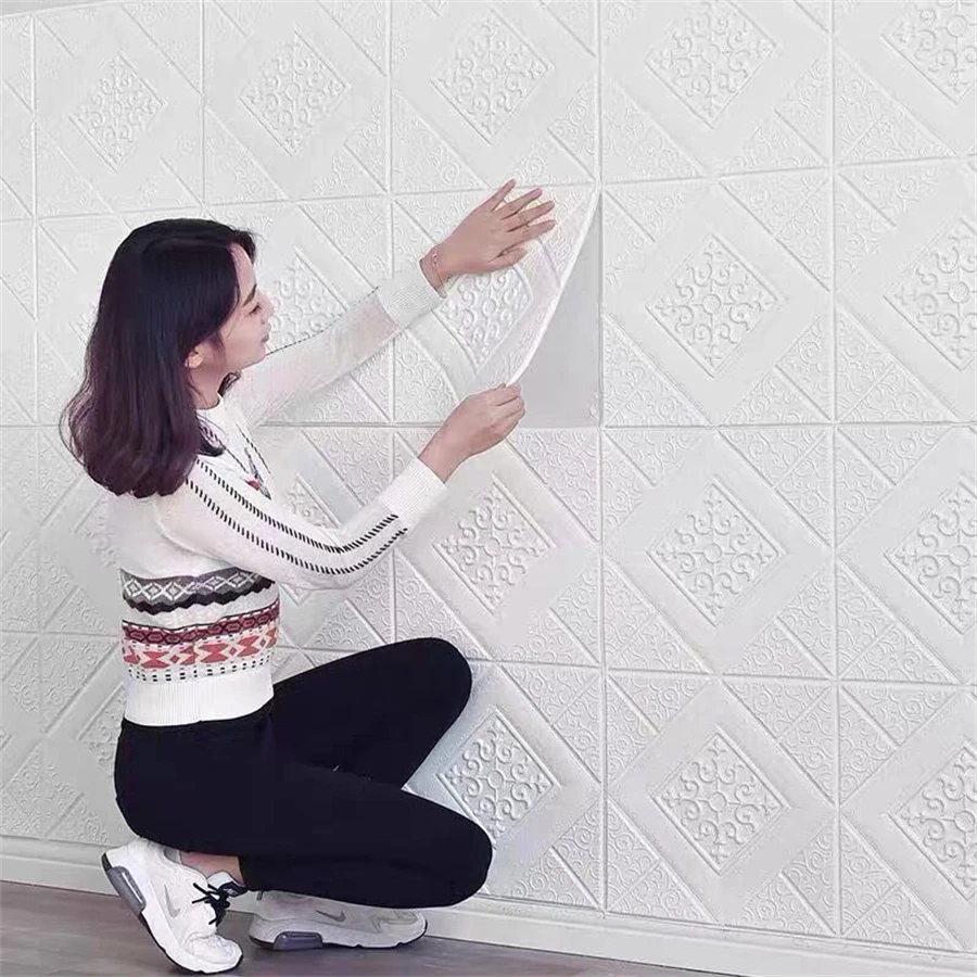 

12pcs 3D Self Adhesive Wallpaper Peel And Stick 3D Wall Panel Living Room Brick Sticker Bedroom Kids Room Brick Paper Home Decor