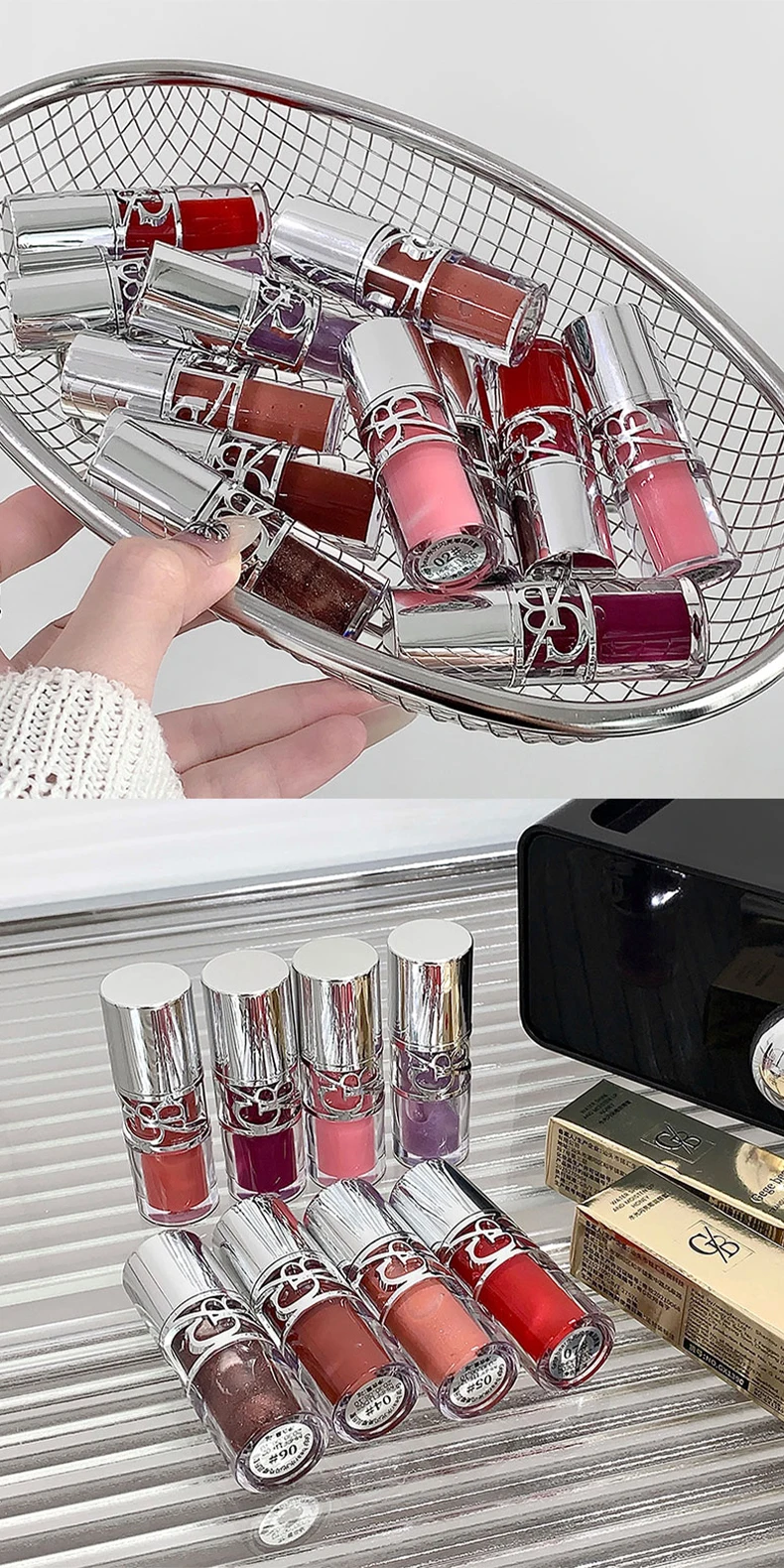 Brillant à lèvres miroir gris transparent hydratant effet eau_voghion.com