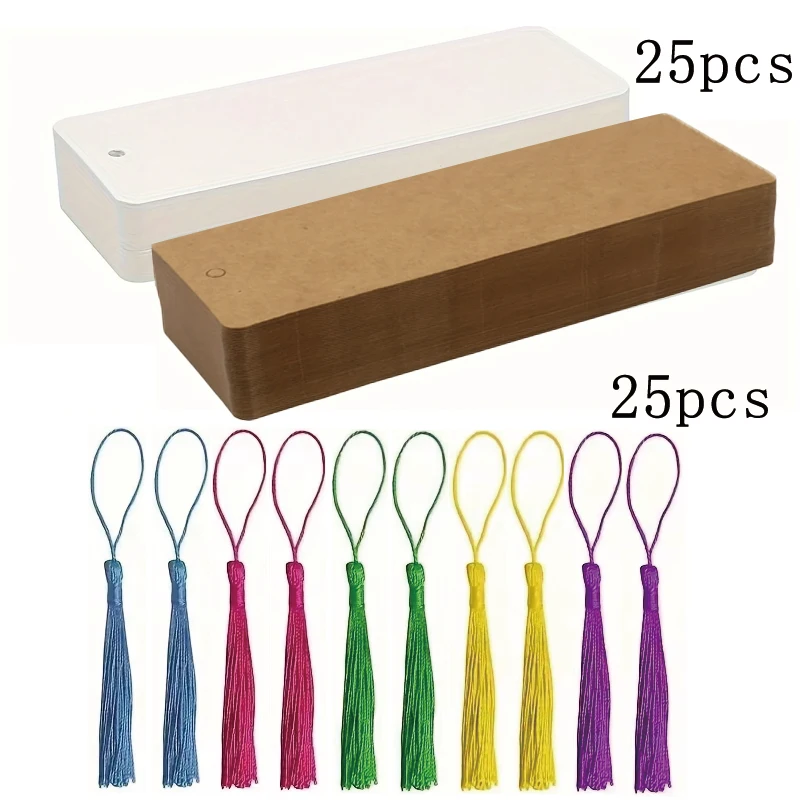 Blank Bookmarks 50pcs with Colorful Tassels DIY Hanging Making Accessories