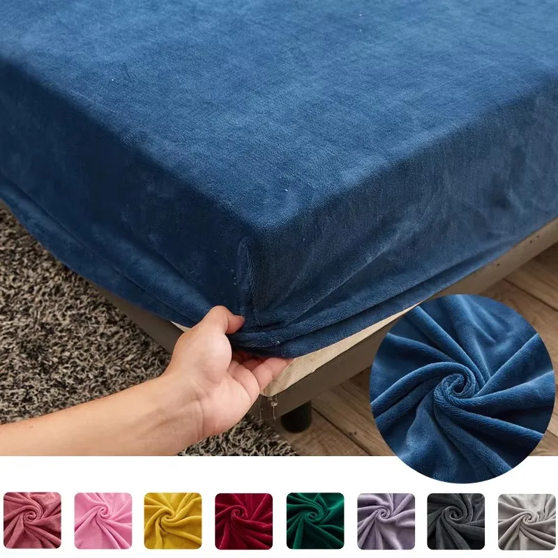 Solid Stretch Velvet Fabric Fitted Sheet Soft Elastic Bedspread Mattress Cover Bed Linen Protector Fitted Sheet Winter Keep Warm Solid Stretch Velvet Fabric Fitted Sheet Soft Elastic Bedspread Mattress Cover Bed Linen Protector Fitted Sheet Winter Keep Warm