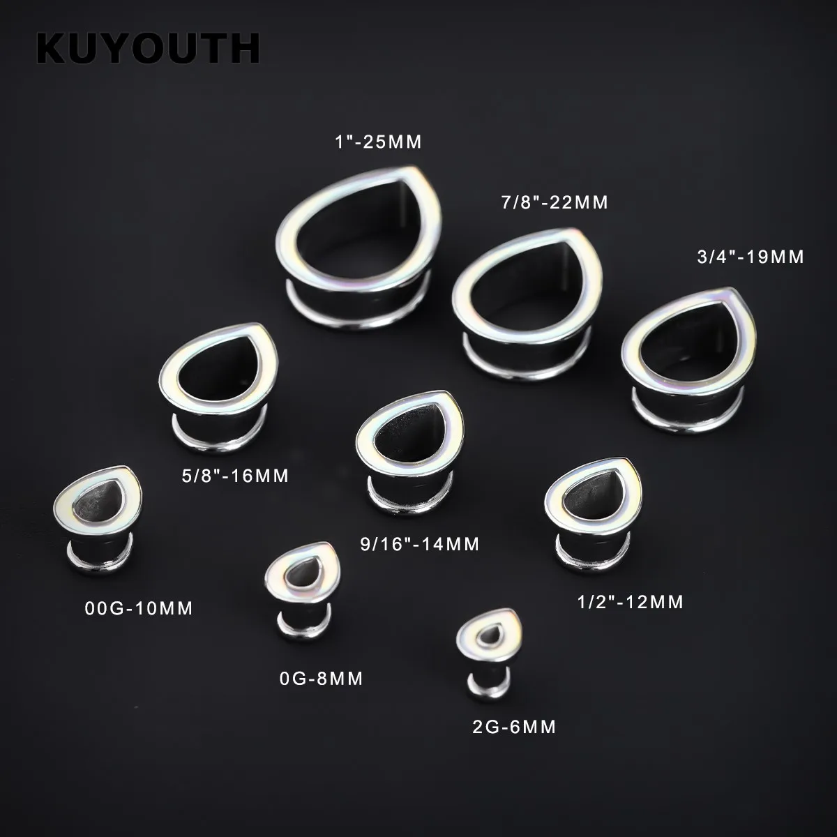 Kuyouth Shell Ohr messer Tunnel Expander Stecker Wasser tropfen Hohl tragen Edelstahl Ohrring Schmuck 2St – Detail 13