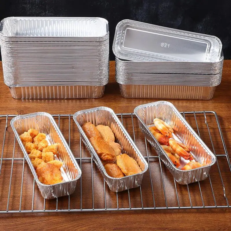 

125pcs Disposable Aluminum Foil Tray Tin Foil Pans Rectangle Food Container Oven Baking Roasting Broiling Disposable Kitchenware