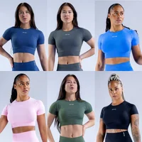 Impact Crop Top with Logo Women's Short Sleeve Yoga Top Shirts Light Weight Gym Crop Top Seamless Sports Shirt Cycling Tops 1
