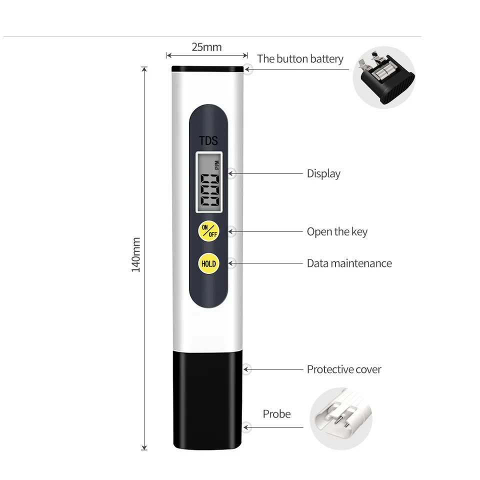 Testeur TDS Numérique LCD - Mesure La Pureté De L’eau (0-9990 Ppm) Et La Température, Pour Aquariums, Piscines Et Eau Potable