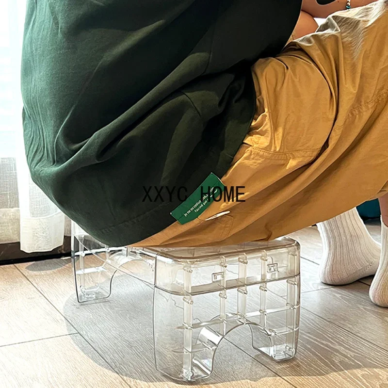 Plastic Small Bathroom Chair Cute Hallway Low Nordic Stool Bedroom Stackable Space Saving Transparent Tabouret Trendy Furniture