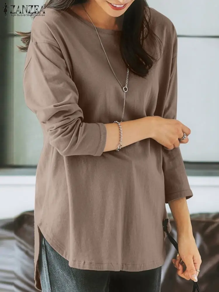

ZANZEA Women Casual O Neck Long Sleeve Blouse Autumn Shirt Female Solid Loose Tunic Tops Female Work Blusas Fashion Shirt Mujer