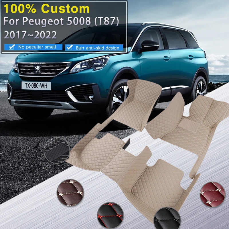 Car Floor Mats For Peugeot 5008 T87 Mk2 20172022 Pad Luxury Leather