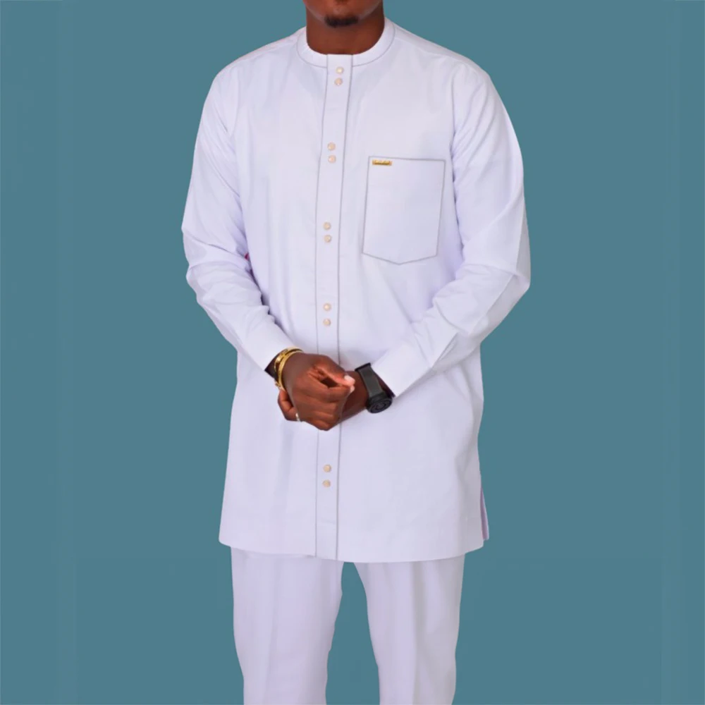 2023 Men White Off Dashiki Long Sleeve 2 Piece Set Traditional Outfit Africa Clothing White Men's Suit Male Shirt Pants Suits
