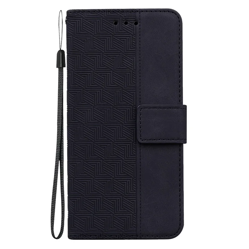 Magnetic Geometric Textile Pattern Wallet Book Cover Case - Plain Design