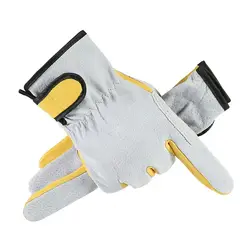Flame Retardant Heat - Resistant Leather Work Gloves - Durable Safety Gloves for Welding, Oven, and Fireplace Use (Yellow)