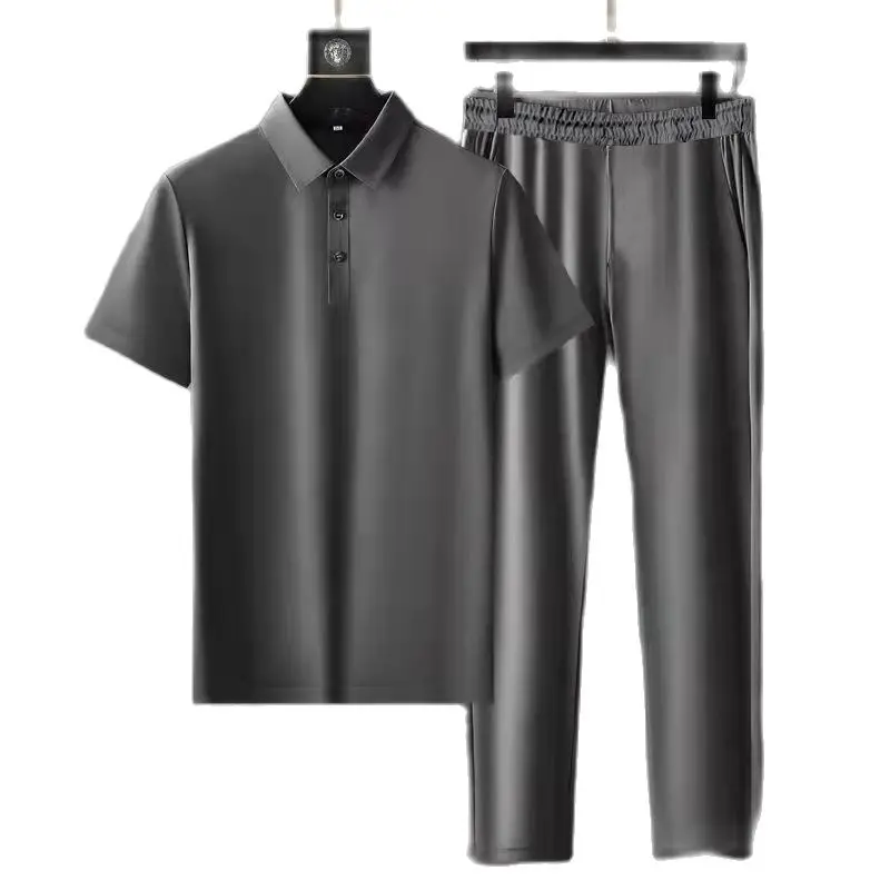

2023 Summer New Men's Fashion Solid Color Two-Piece Men's Casual Loose Comfortable Breathable High-Quality Plus Size Suit M-4XL