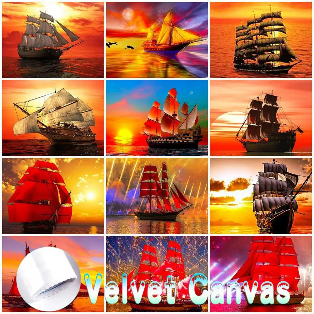 

5D "сделай сам", бархатная фотография, вышивка крестиком, пейзаж, алмазная вышивка, корабль, фотография, украшение для дома