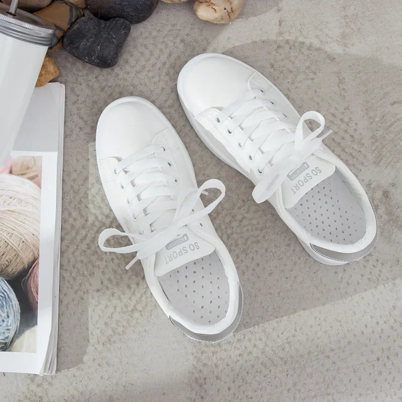 Women Sneakers Fashion Summer Casual White Shoes Lace-Up Leafage Embroidery Breathable Platform Flat Shoes Woman Sneakers