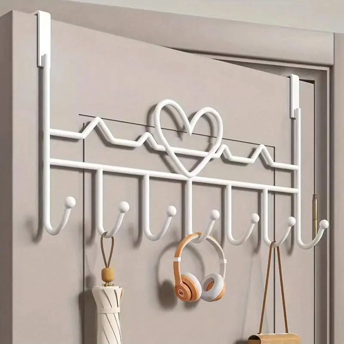 Storage Hook Door Hook Heart-Shaped Door Behind Hook Storage Wall Hanging Clothes Hanger Hook Punch-free Hanger Bedroom Organizer Storage Accessories