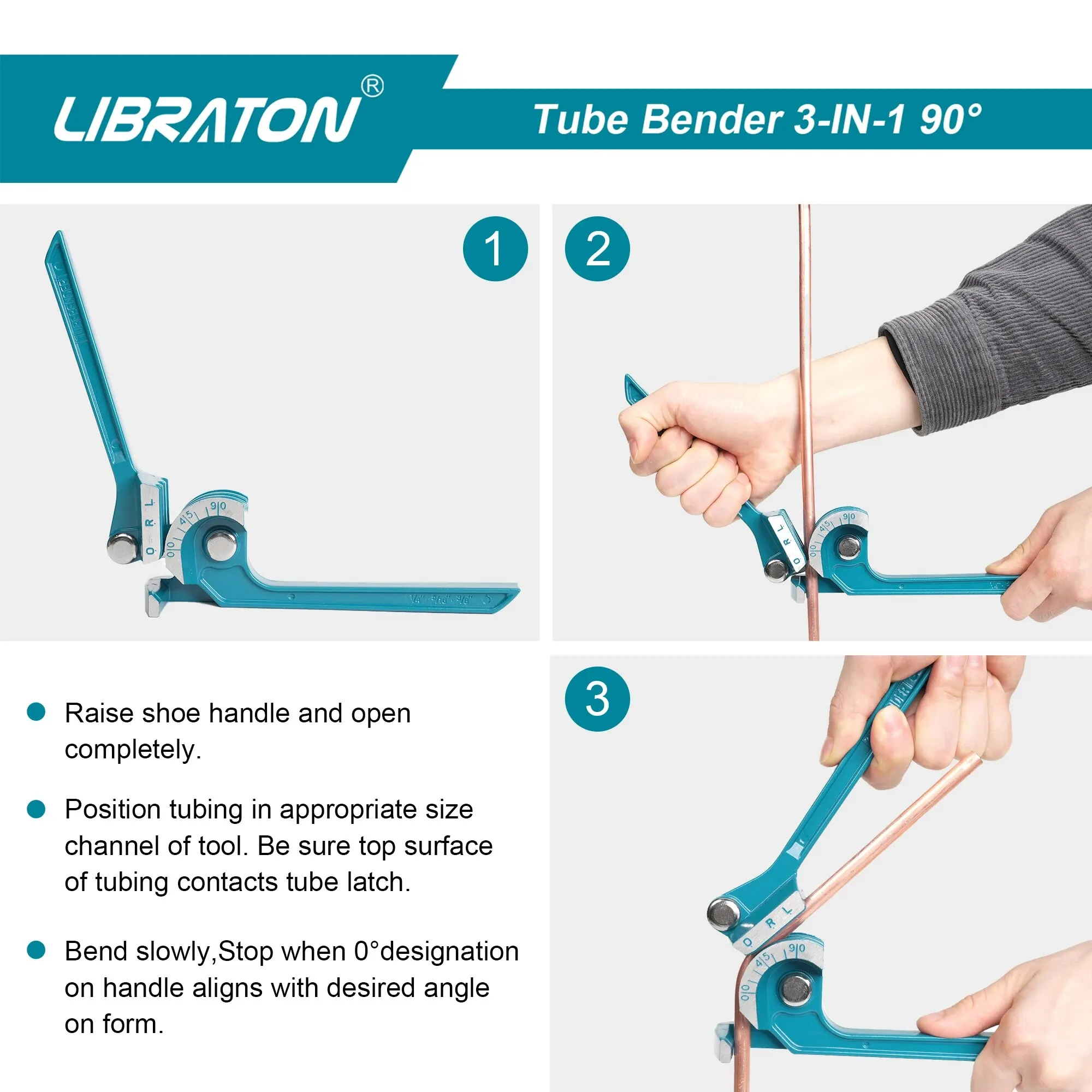 3-IN-1 90 Degree Mini Hand Manual Tubing Bender 1/4"(6mm) 5/16"(8mm) 3/8"(10mm) Copper Aluminum Brass Pipes tube bender