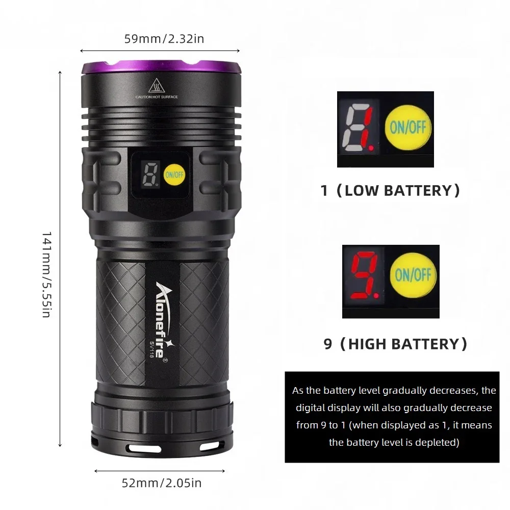 Description Picture 4 of itemAlonefire Power Ultraviolet Flashlight 365nm UV 160W Rechargeable Torch Light for Curing Money Ore Scorpion Fluorescent Detector