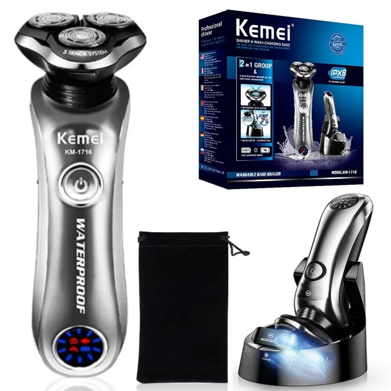 

kemei 1716 wet dry rechargeable Pro electric shaver beard electric razor for men facial shaving machine with smart cleaner