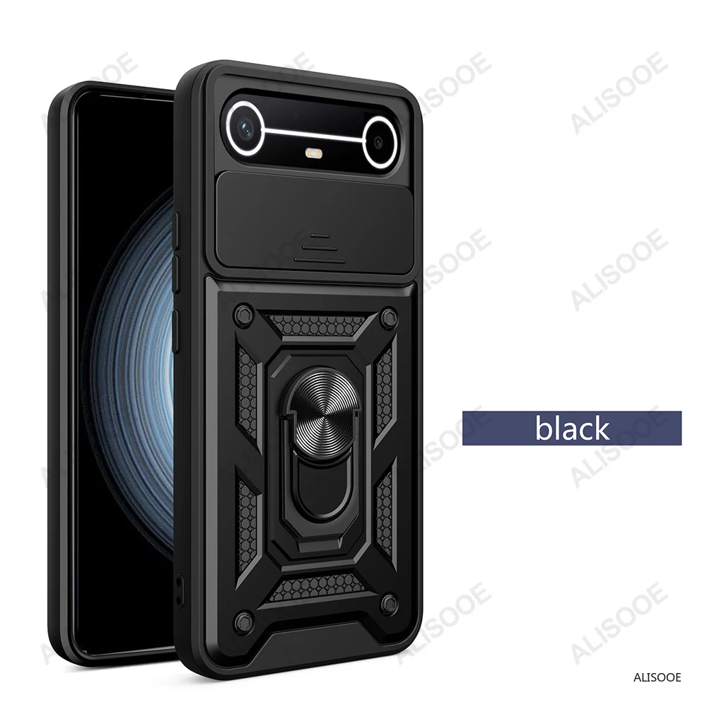 Slide Camera Cover with Ring Kickstand Holder - Full Protective Shockproof Phone Case