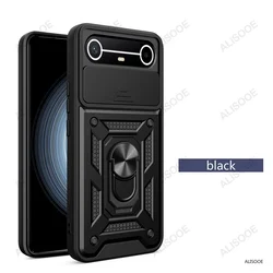 Slide Camera Cover with Ring Kickstand Holder - Full Protective Shockproof Phone Case for Tecno Spark Slim 4G (Black1)