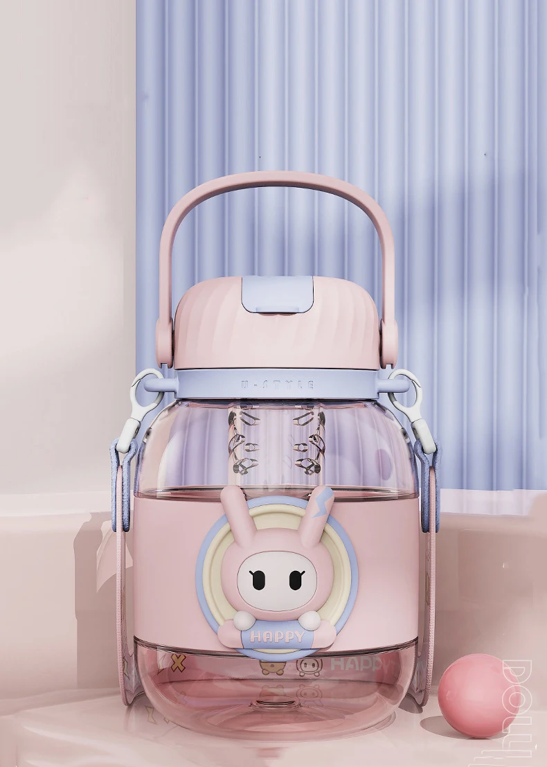 Kawaii Cute Student Children'S Water Cup Large Capacity Straw Plastic Cup Outdoor Sports Water Bottle Tons Water Bottle