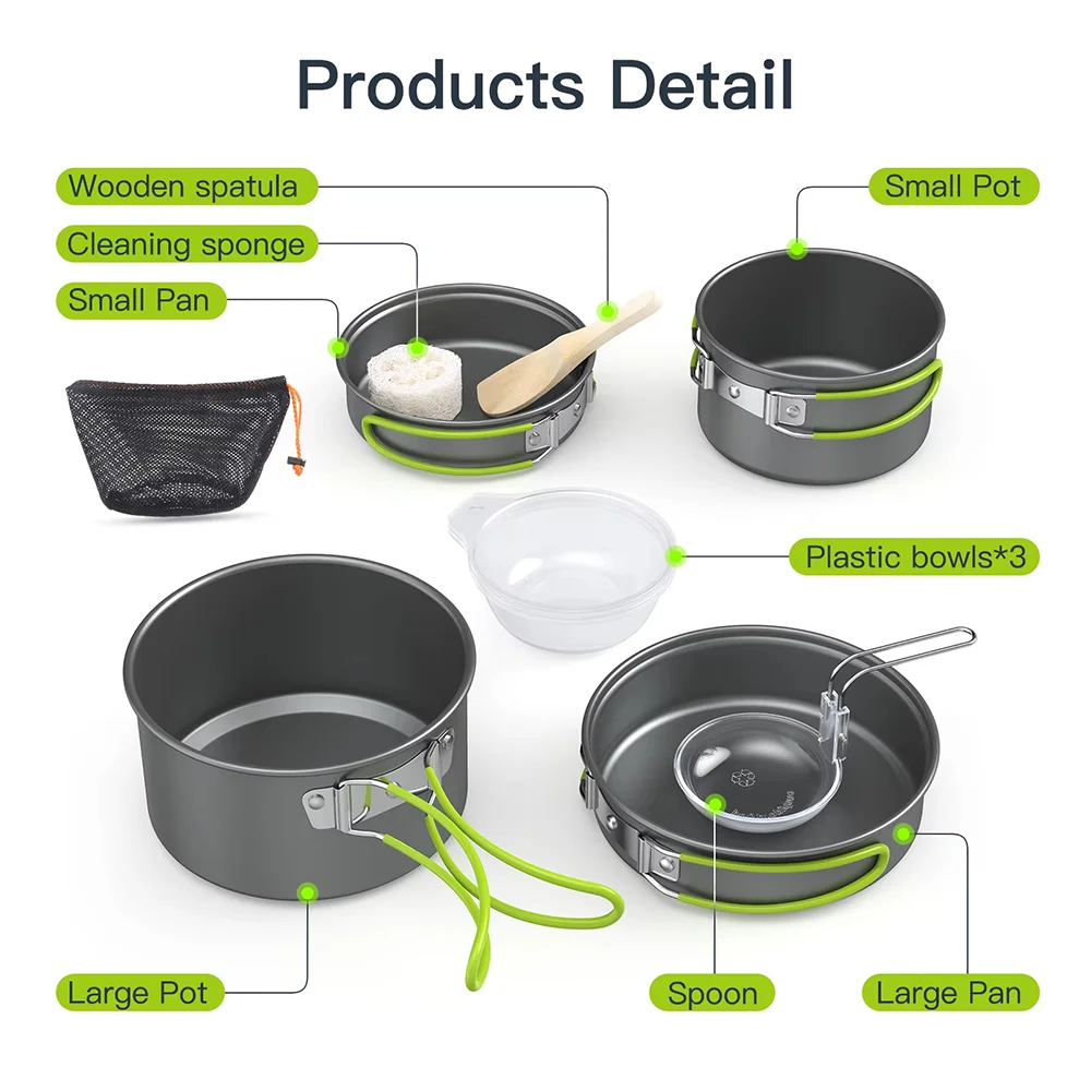 Outdoor cooking pot camping utensil set for 2-3 people 4-piece hard aluminum alloy material outdoor combination portable pot set 3