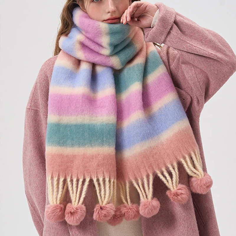 Damen-Wickelschal mit Kaschmirgefühl, groß, farbig, kariert, dicker, weicher, großer, warmer Winterschal_voghion.com