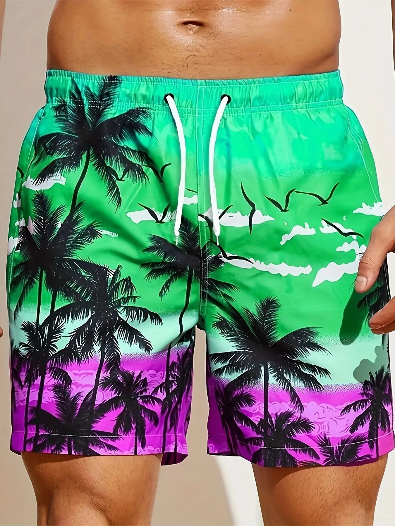 Summer Men's Loose Beach Shorts Drawstring Quick Dry Coconut Tree Shorts For Men 3D Print Casual  Sport Shorts for male 5