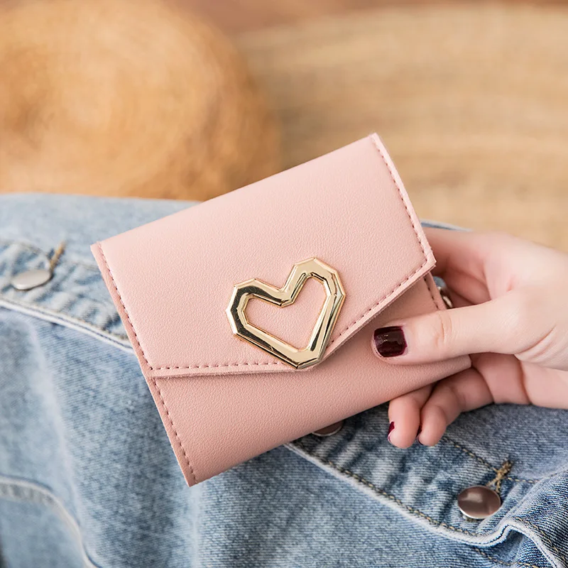 

New Retro Small Fresh Metal Heart-shaped Short Wallet Ladies Student Wallet Cute Wallet Designer Wallets for Women Girls