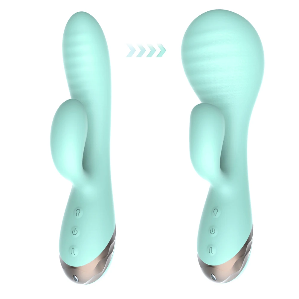Silicone massager with pastel green finish, adjustable function, and private adult wellness styling