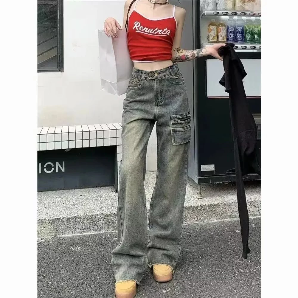 Vintage Clothes Women's Pants Streetwear  Women's Jeans 2023 Trend Denim Straight Leg Jeans Woman High Waist Female Clothing