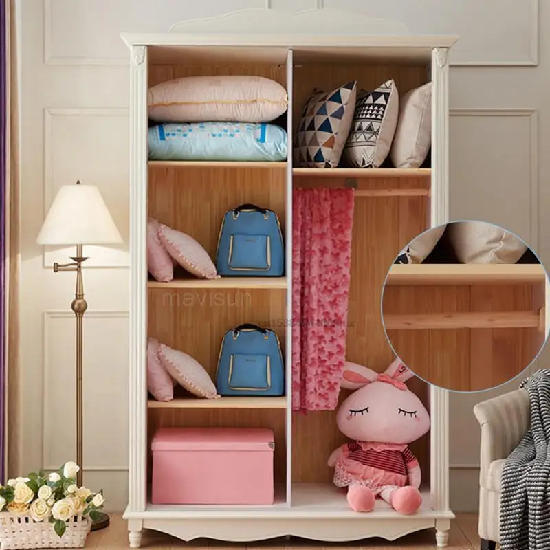 Korean Pastoral Modern Minimalist Children\'s Large Storage Wardrobe Household Bedroom Double Doors Sliding Door Wardrobe Closet