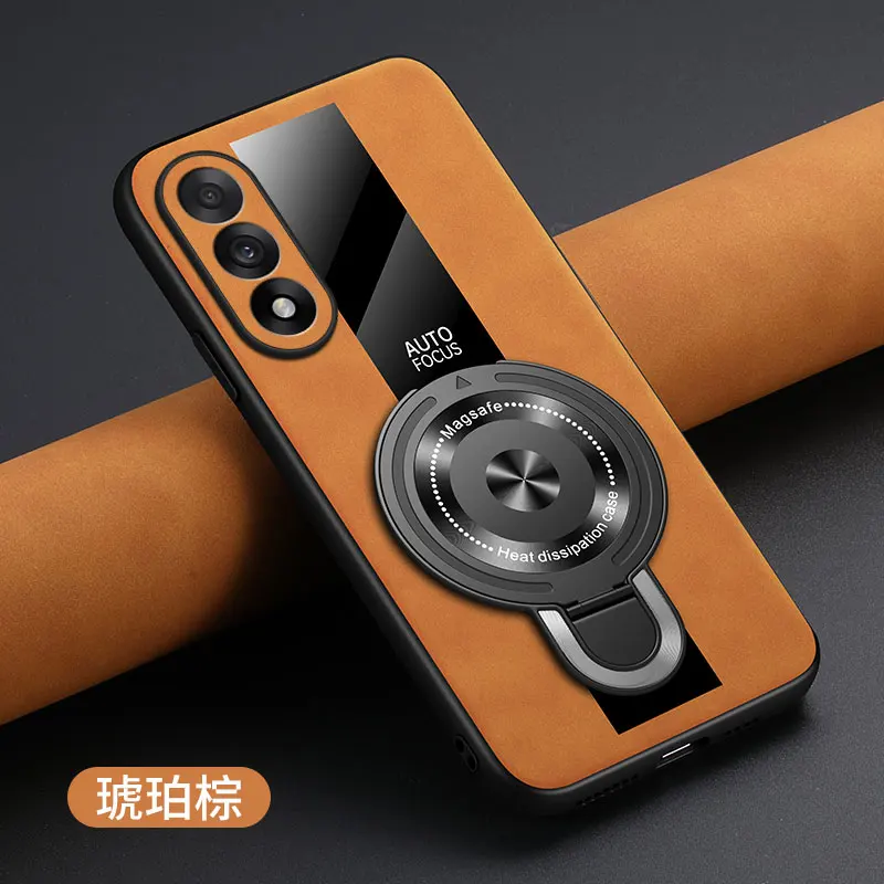 Luxurious Silicone Sheepskin Leather Shockproof Case with Magnetic Ring Holder and Plexiglass Back