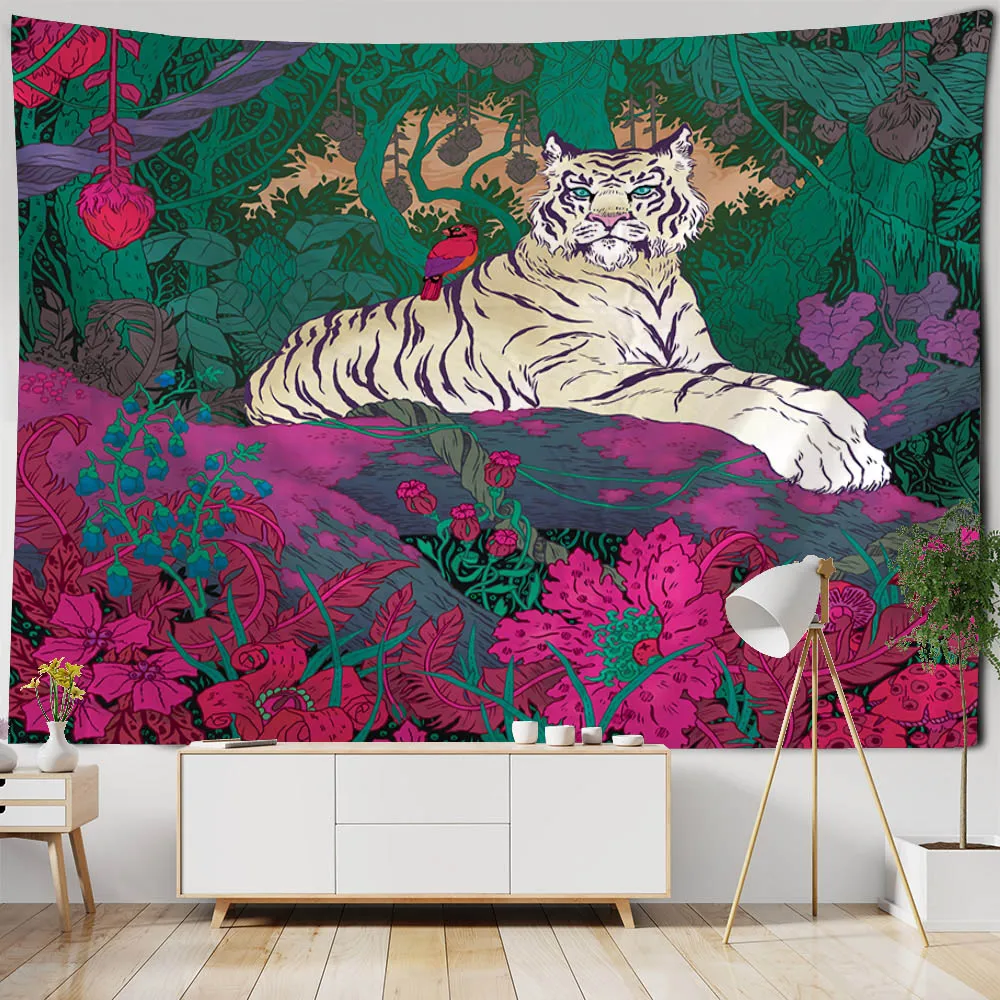 Arazzo di arte della tigre, panno appeso a parete di illustrazione animale, decorazione della parete di casa sfondo panno dormitorio soggiorno camera da letto