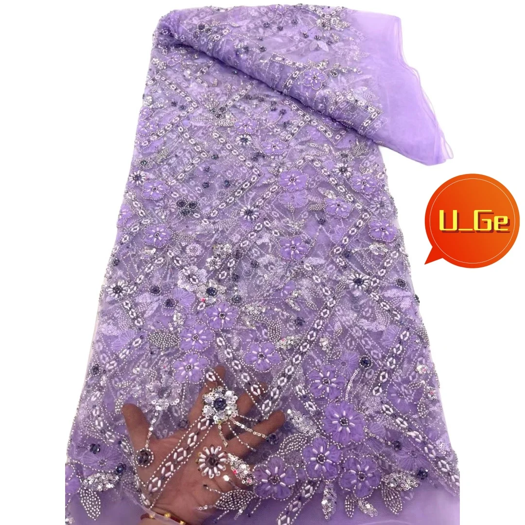 

2024 Latest Elegant Best Quality Delicate Soft Beaded Tube Lace With Biggest Stones fabric For Wedding Evening Dress U_Ge1578
