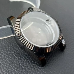Luxury 41mm Silvery/Black Men's Steel Watch Case with Sapphire Glass and 20mm Strap for NH35 36MM (Have window - black)