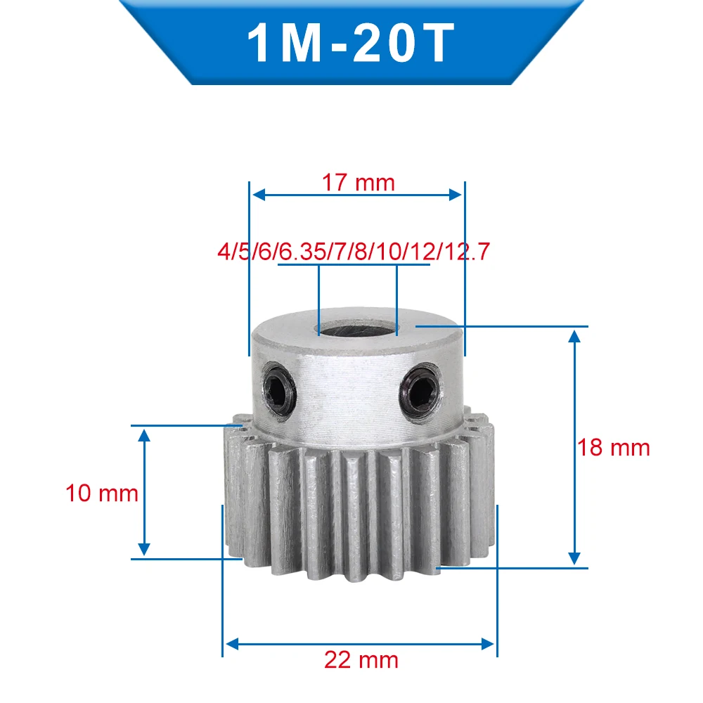 1 Piece 1M20T Spur Gear Bore 4/5/6.35/7/8/10/12/12.7 mm Motor Gear Low Carbon Steel Material High Quality metal for motor