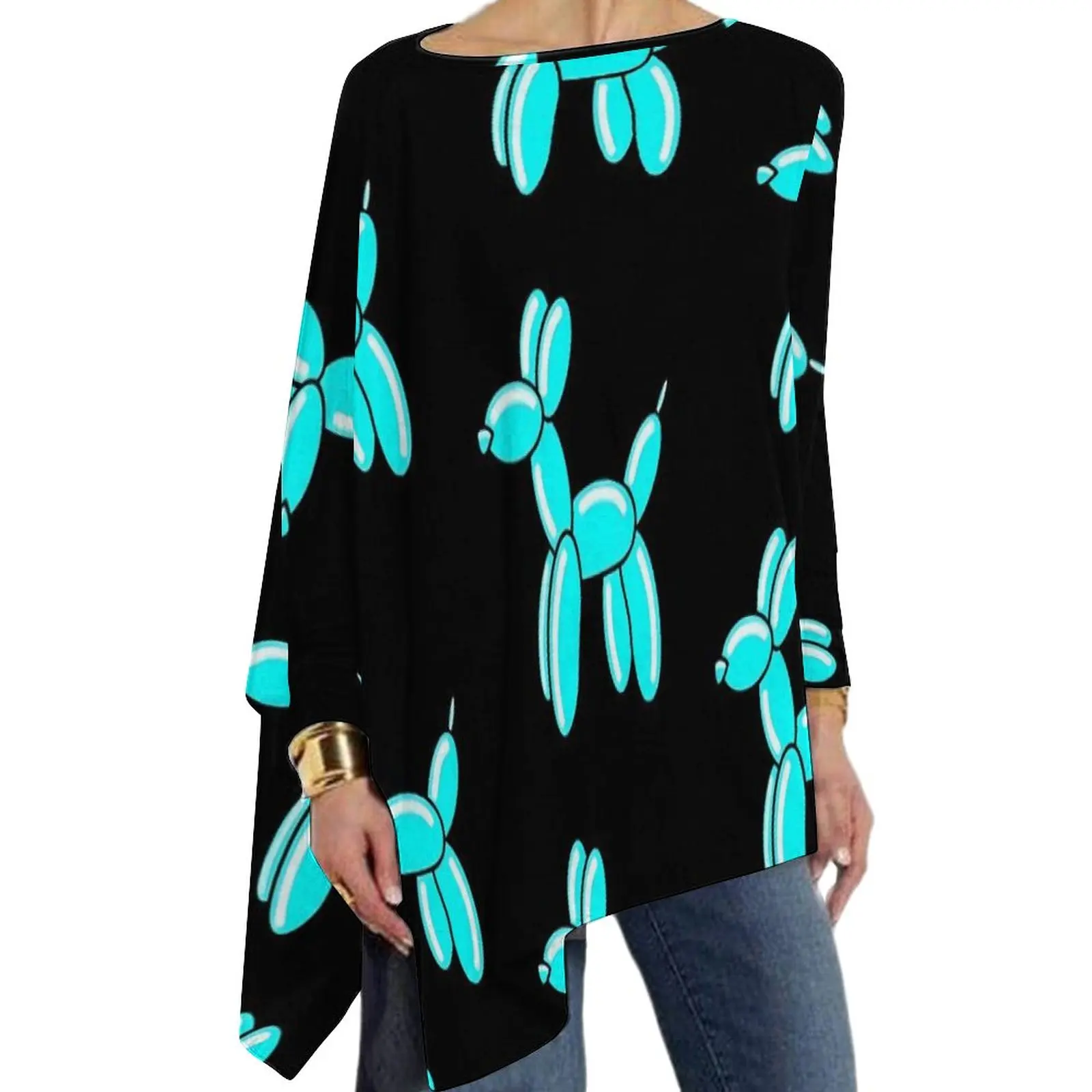 

Blue Balloon T-Shirt Animal Print Retro Long-Sleeve T Shirts Street Fashion Oversize Tees Women Custom Clothes Birthday Gift