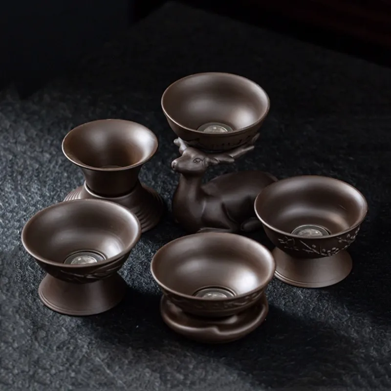 Retro Handmade Purple Clay Fair Cup Tea Ceremony Raw Ore Zisha Tea Set Accessories Household Tea Divider Chahai Tea Strainer