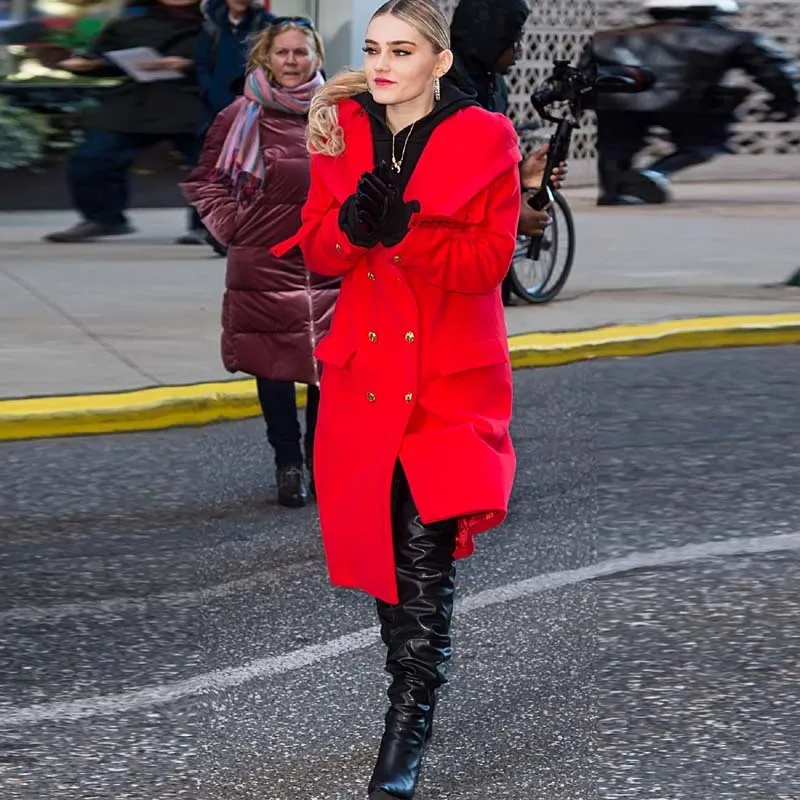 YANGHAOYUSONG Homemade 100th Thanksgiving Meg Donnelly Wool  Red Long Coat yanghaoyusong homemade yutu